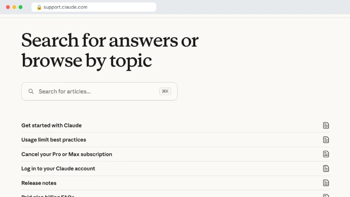 Screenshot of the Claude Help Centre