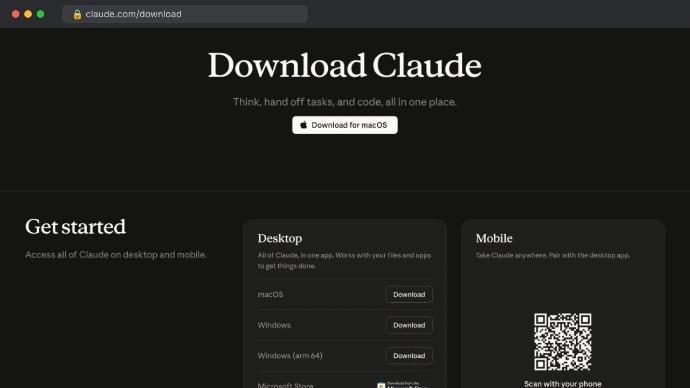 Screenshot of the Claude download page