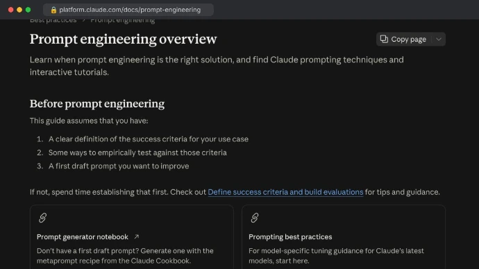 Screenshot of Anthropic's prompt engineering guide