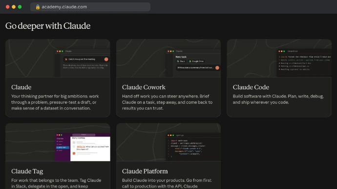 Screenshot of Claude Academy courses